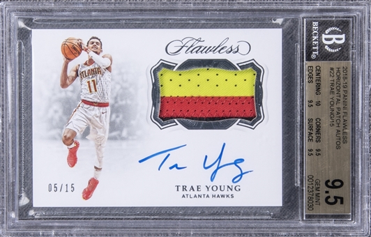 2018-19 Panini Flawless "Horizontal Patch Autos" #22 Trae Young Signed Game Used Patch Card (#05/15) – BSA GEM MINT 9.5/BGS 10